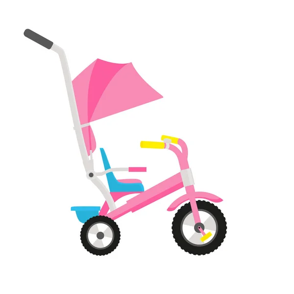 Vektorillustration av rosa barn cykel. Hjultraktorer eco transport för barn. Enkel platta stil — Stock vektor