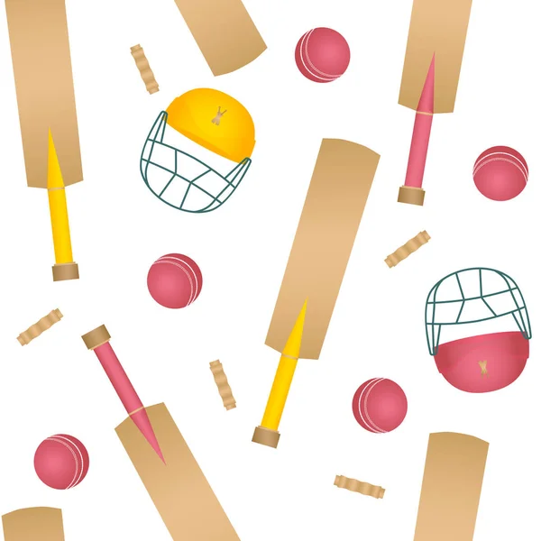 Uniformes y accesorios para cricket. Casco, murciélago, patrón de vector sin costura bola . — Vector de stock