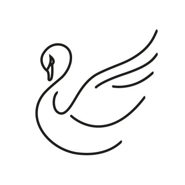 Kuğu. Beyaz arka planda yalıtılmış doğrusal simge. Vektör grafikleri.