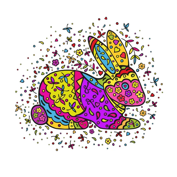 Coelho Dos Desenhos Animados Decorado Com Ornamentos Página Para Colorir — Vetor de Stock