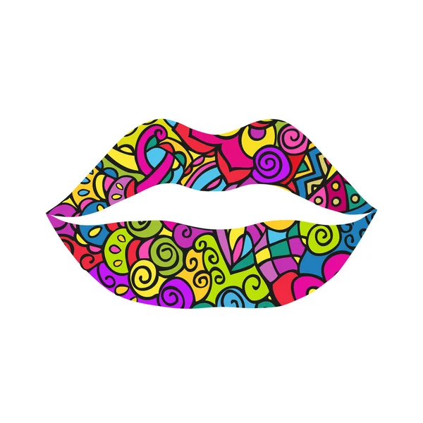 Lippen Doodling Vector Farbsymbol Isoliert Auf Weißem Hintergrund — Stockvektor