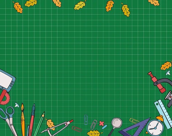 Возвращайся Школу Доска Студенческие Инструменты Цветовая Векторная Иллюстрация Ручная Работа — стоковый вектор