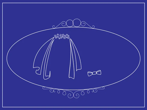 Die Symbole Des Brautpaares Form Eines Schleiers Und Einer Fliege — Stockvektor