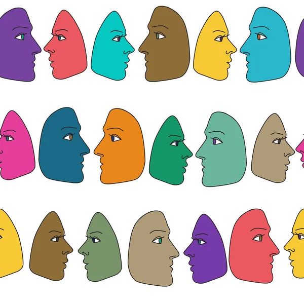 色付きの男性と女性の顔 シームレスベクトル水平パターン — ストックベクタ