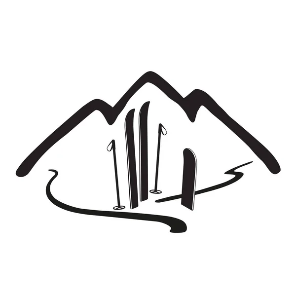Bergen Skiën Snowboarden Vector Zwart Wit Logo Geïsoleerde Illustratie Het — Stockvector