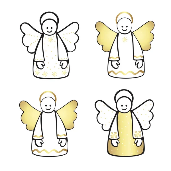 Set Christmas New Year Accessories Vector Cartoon Illustration Four Angels — Stock Vector