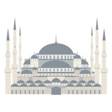  İstanbuldaki Mavi Cami. Monokrom izole vektör çizimi.