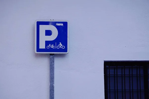 Bisiklet Trafik Işareti Sokakta Bilbao Spanya — Stok fotoğraf