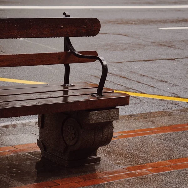 Wooden Bench Street Bilbao Spain — Stock Photo, Image