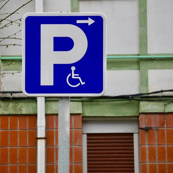 Señal Tráfico Silla Ruedas Calle Carretera Bilbao España — Foto de Stock