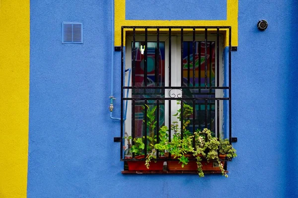 Fenster Der Blauen Hausfassade Bilbao Spanien — Stockfoto