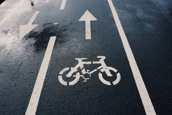 Знак Велосипедного Руху Дорозі Вулиці Сигнал Руху Місті — стокове фото