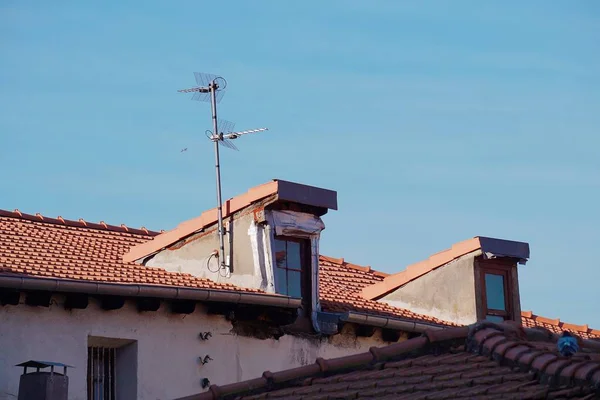 Television Antenna Roof Houses City — Stock Photo, Image