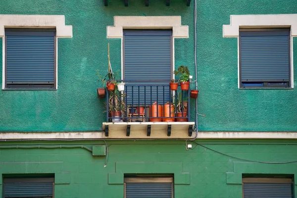 Fenêtre Sur Façade Verte Maison Bilbao Ville Espagne — Photo