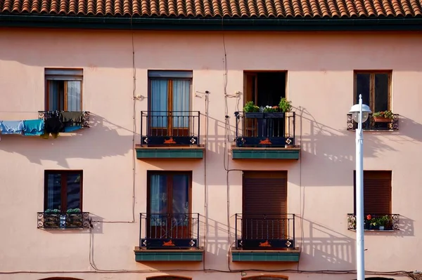 balcony on the facade of the house, architecture in Bilbao city Spain