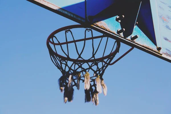 Basketbal Hoepel Silhouet Blauwe Lucht Straatmand Bilbao Stad Spanje — Stockfoto