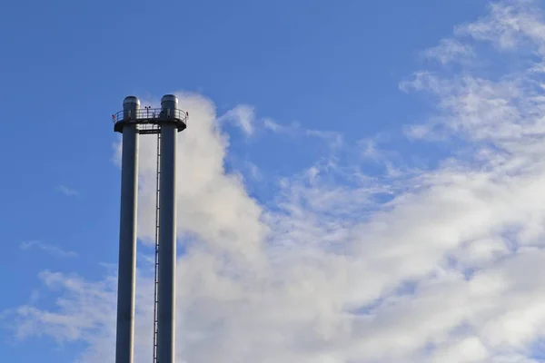 Pollution Industry Chimney Front Blue Sky — Stock Photo, Image