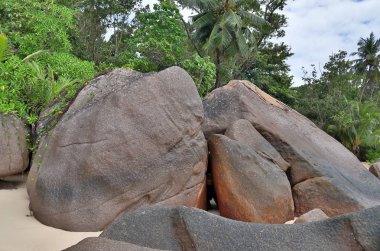Tropik cennet plajlar güzel taşlara Seyşeller Adası