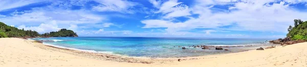 Stunning High Resolution Beach Panorama Taken Paradise Islands Seychelles — Stock Photo, Image