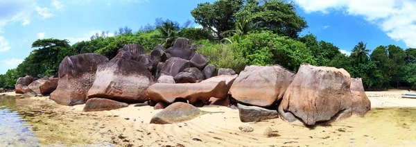 Impressionante Panorama Praia Alta Resolução Nas Ilhas Paradisíacas Seychelles — Fotografia de Stock