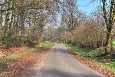 Bahar güneşli bir gün üzerinde Nothern Almanya 'da boş ülke yolları