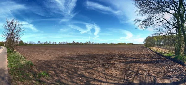 Pohled Panorama Vysokým Rozlišením Zelené Krajině Modrým Nebem Nalezenému Severním — Stock fotografie