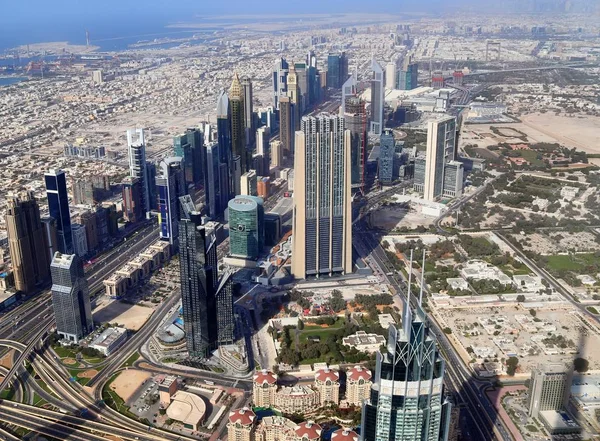 Vista Aérea Sobre Centro Ciudad Dubai Día Soleado —  Fotos de Stock