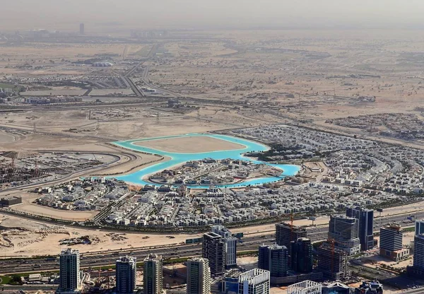 Vista Aérea Sobre Centro Ciudad Dubai Día Soleado —  Fotos de Stock