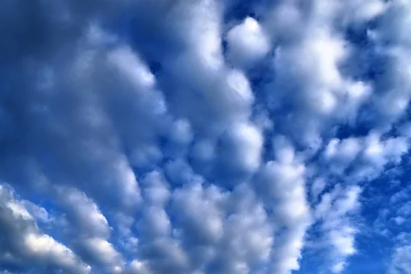 青空の太陽の下で白と灰色の積雲と美しい混合雲の形成 — ストック写真