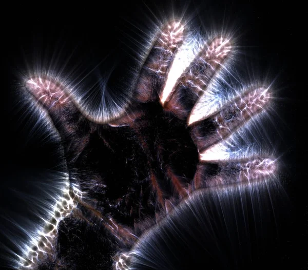 Glowing Kirlian Aura Photography Human Male Hand Showing Different Signs — Stock Photo, Image