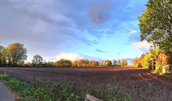 Lenyűgöző Nagy Felbontású Panoráma Északi Német Mezőgazdasági Táj Egy Napfényes — Stock Fotó