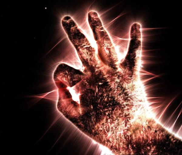 Kirlian Aura Fotografie Einer Glühenden Menschlichen Männlichen Hand Mit Verschiedenen — Stockfoto