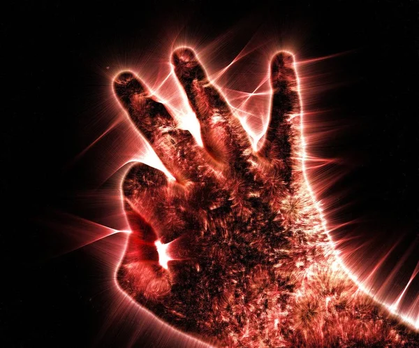 Kirlian Αύρα Φωτογραφία Ένα Λαμπερό Ανθρώπινο Αρσενικό Χέρι Που Δείχνει — Φωτογραφία Αρχείου