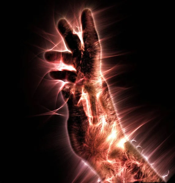 Kirlian Aura Fotografie Einer Glühenden Menschlichen Männlichen Hand Mit Verschiedenen — Stockfoto