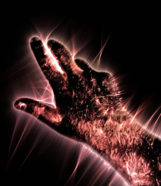 Kirlian Aura Fotografia Una Mano Maschile Umano Incandescente Che Mostra — Foto Stock