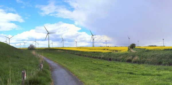 Güneşli Bir Günde Kuzey Almanya Görülen Bir Rejeneratif Enerji Rüzgar — Stok fotoğraf