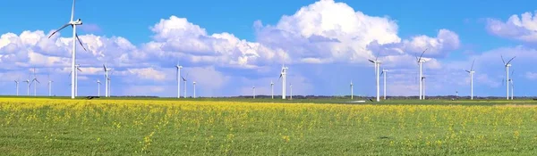 Vysoký Reoslution Panorama Regenerativního Parku Větrných Mlýnů Viděných Severním Německu — Stock fotografie