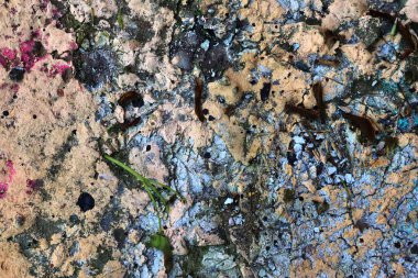 Yüksek çözünürlüklü eski çatlak beton duvarlarda renkli grafiti boya doku yakın