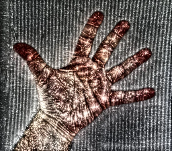 Kirlian Fotografia Aura Coronal Uma Mão Humana Masculina Mostrando Uma — Fotografia de Stock