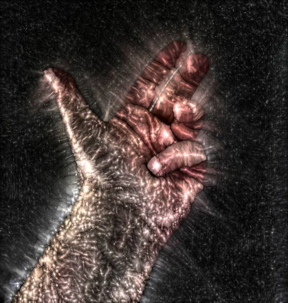 基里安日冕光环摄影的男性人类手显示一个美丽的发光能量 — 图库照片