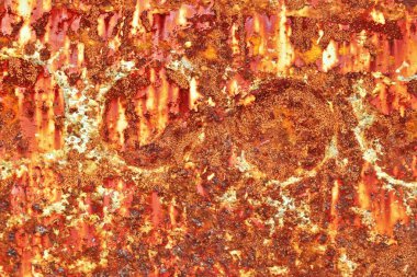 Kahverengi ve beyaz paslı metal yüzeylerin yüksek çözünürlükte detaylı yakın dokusu