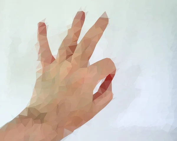 Männliche Menschliche Polygonisierte Hand Die Verschiedene Zeichen Und Symbole Der — Stockfoto