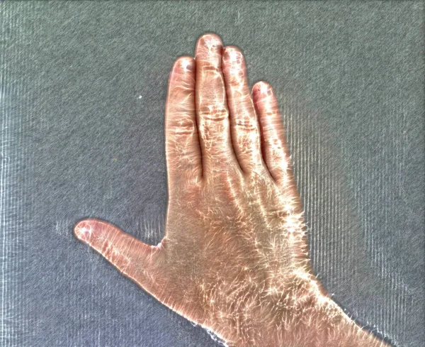Кирлианская Аура Фотографии Светящейся Мужской Руки Показывающей Различные Символы Руки — стоковое фото