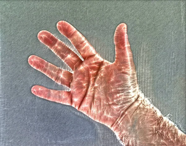 Kirlian Aura Fotografie Van Een Gloeiende Menselijke Mannelijke Hand Tonen — Stockfoto
