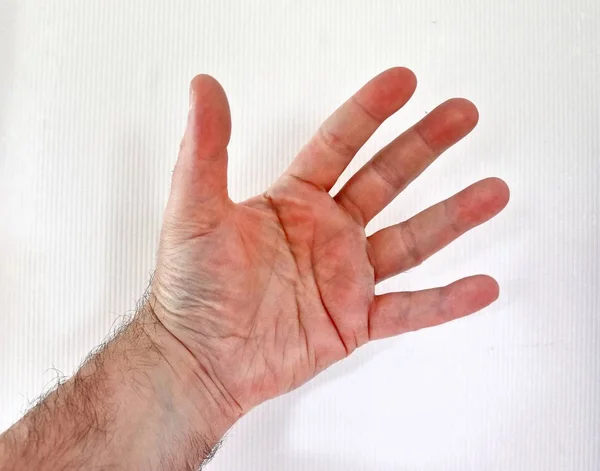 異なるジェスチャーやシンボルを示す男性の人間の手 — ストック写真
