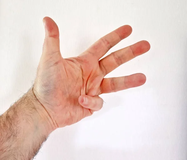 Männliche Menschliche Hand Mit Verschiedenen Gesten Und Symbolen — Stockfoto