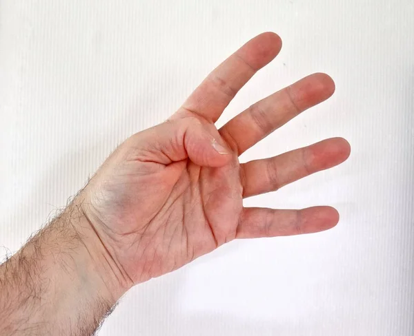 Männliche Menschliche Hand Mit Verschiedenen Gesten Und Symbolen — Stockfoto