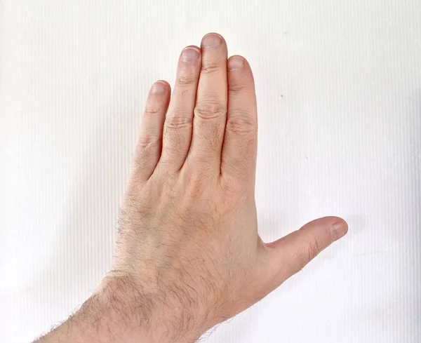 Männliche Menschliche Hand Mit Verschiedenen Gesten Und Symbolen — Stockfoto