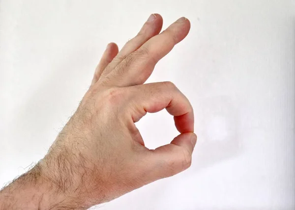 Mão Humana Masculina Mostrando Diferentes Gestos Símbolos — Fotografia de Stock