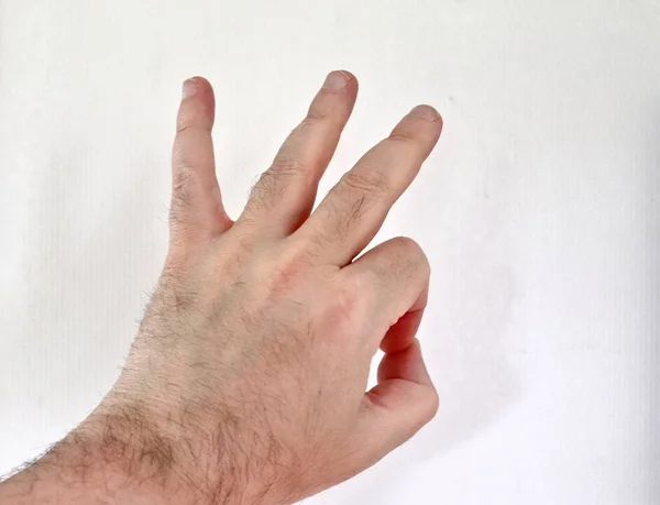 Männliche Menschliche Hand Mit Verschiedenen Gesten Und Symbolen — Stockfoto